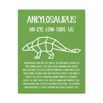 Polygon Outlined Ankylosaurus Vertical Matte Canvas Green, Stretched, 1.25" Amazing Gift for the Dino Lover in your life