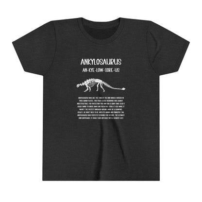 Youth Fossil Ankylosaurus T-Shirt with Detailed White Graphics - Unisex Jersey Short Sleeve Tee Super Comfy Dino T-Shirt Gift