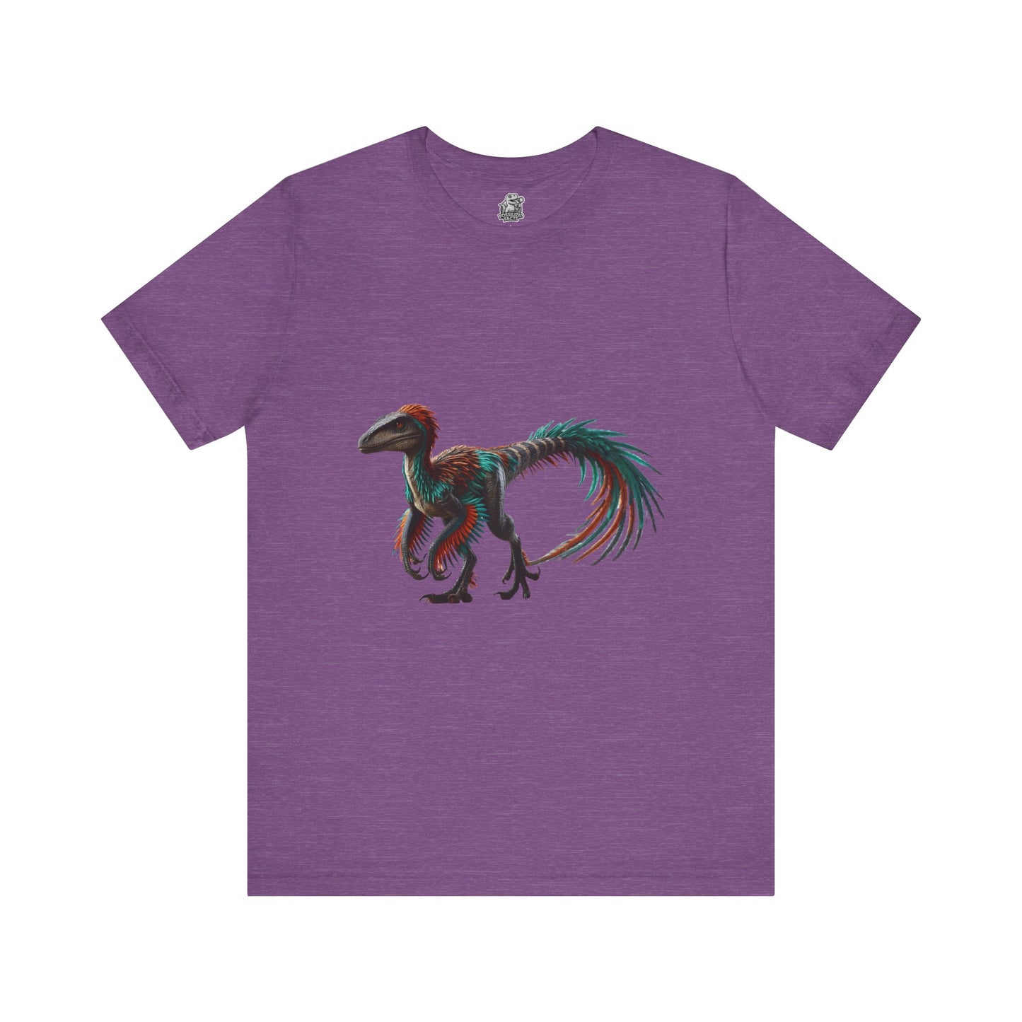 Stunning Feathered Velociraptor Tee – Bold Jungle Colors & Fierce Dino Style! 🦖🍂🌌 - Unisex Jersey Short Sleeve Tee Super Comfy Dino T-Shirt Gift