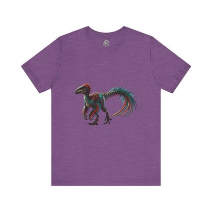 Stunning Feathered Velociraptor Tee – Bold Jungle Colors & Fierce Dino Style! 🦖🍂🌌 - Unisex Jersey Short Sleeve Tee Super Comfy Dino T-Shirt Gift