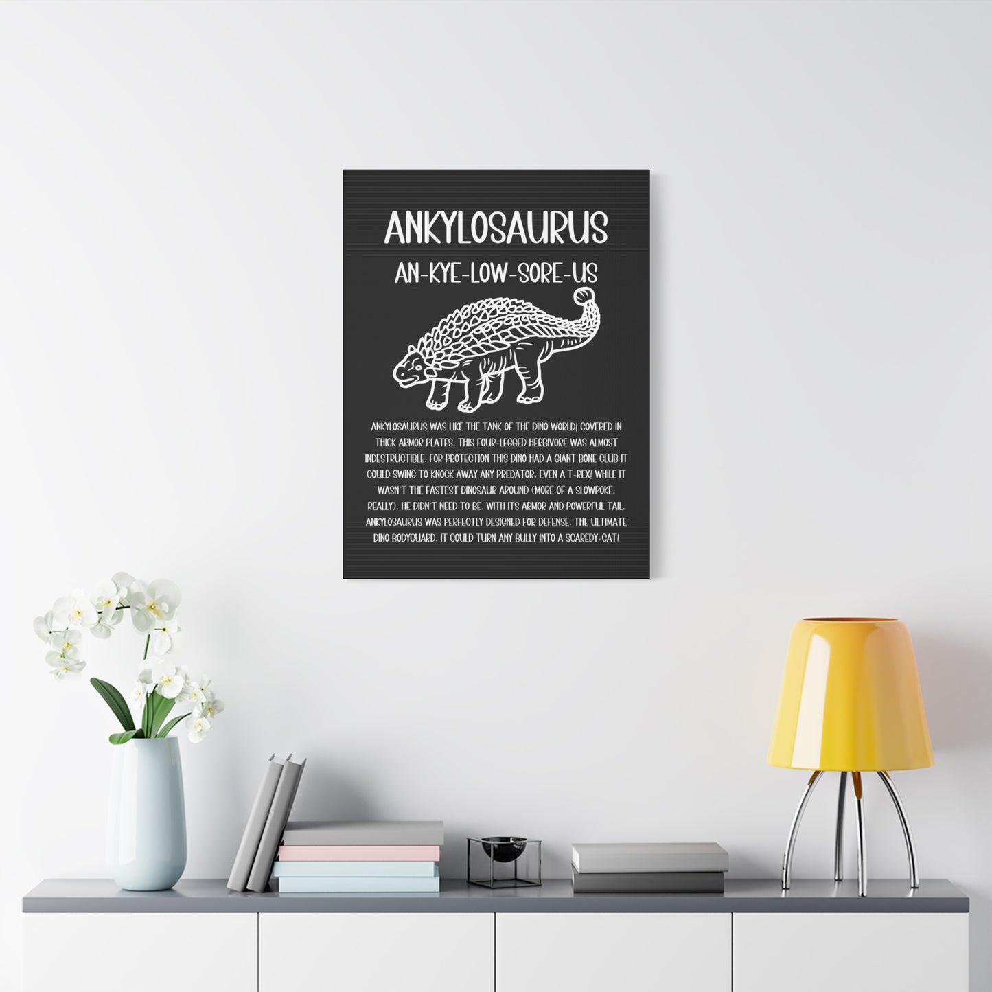 Outlined Ankylosaurus Vertical Matte Canvas Black, Stretched, 1.25" Amazing Gift for the Dino Lover in your life