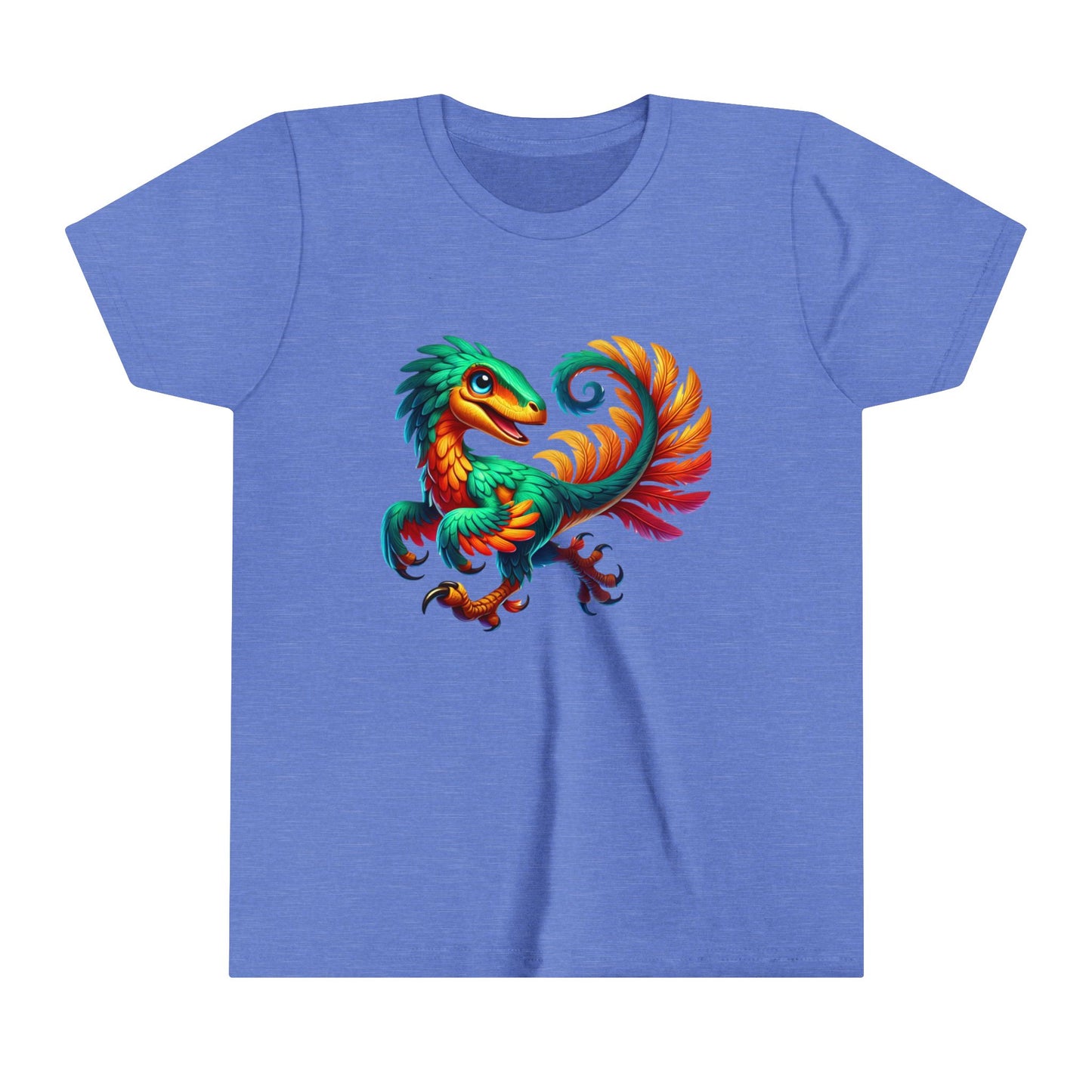 Youth Exotic Rainbow-Feathered Velociraptor  – Stunningly Realistic & Playful - Unisex Jersey Short Sleeve Tee Super Comfy Dino T-Shirt Gift