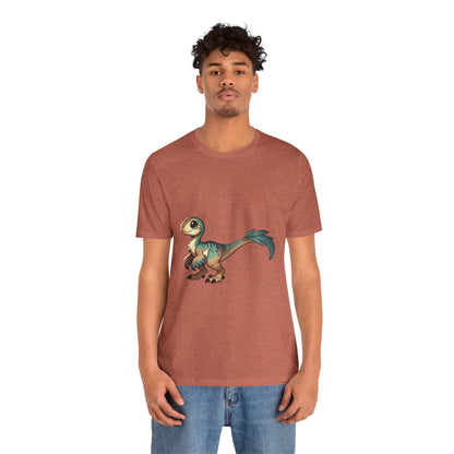 Sweet Baby Velociraptor Tee – Gentle Dino Charm in Soft Teal & Tan! 🦖💚✨ - Unisex Jersey Short Sleeve Tee Super Comfy Dino T-Shirt Gift