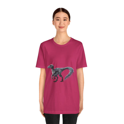 Elegant Feathered Velociraptor Tee – Sleek Style in Striking Silver & Gray 🦖🌌❄️ - Unisex Jersey Short Sleeve Tee Super Comfy Dino T-Shirt Gift