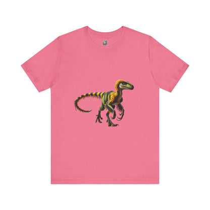 Vibrant Jungle Velociraptor Tee – Bold Green & Yellow Dino Style! 🦖🌿🔥 - Unisex Jersey Short Sleeve Tee Super Comfy Dino T-Shirt Gift