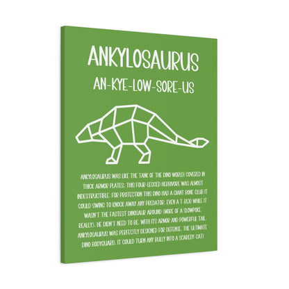 Polygon Outlined Ankylosaurus Vertical Matte Canvas Green, Stretched, 1.25" Amazing Gift for the Dino Lover in your life