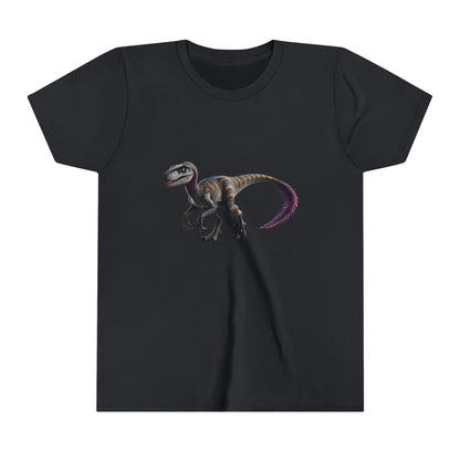 Youth Bold Blue Striped Velociraptor Tee – For Dino Lovers Ready to Roar into Adventure! 🦖🌊 - Unisex Jersey Short Sleeve Tee Super Comfy Dino T-Shirt Gift