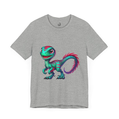 Bright & Bold Velociraptor Tee – Stand Out with Dino Style! 🦖💜💚 - Unisex Jersey Short Sleeve Tee Super Comfy Dino T-Shirt Gift