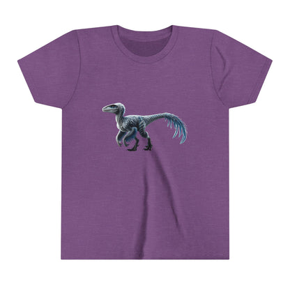 Youth Icy Blue Feathered Velociraptor Tee – Fierce Style in Cool Tones! 🦖❄️🌌 - Unisex Jersey Short Sleeve Tee Super Comfy Dino T-Shirt Gift