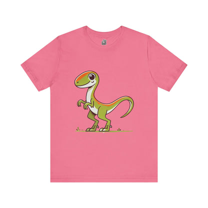 Playful Green Cartoon Velociraptor - Unisex Jersey Short Sleeve Tee Super Comfy Dino T-Shirt Gift