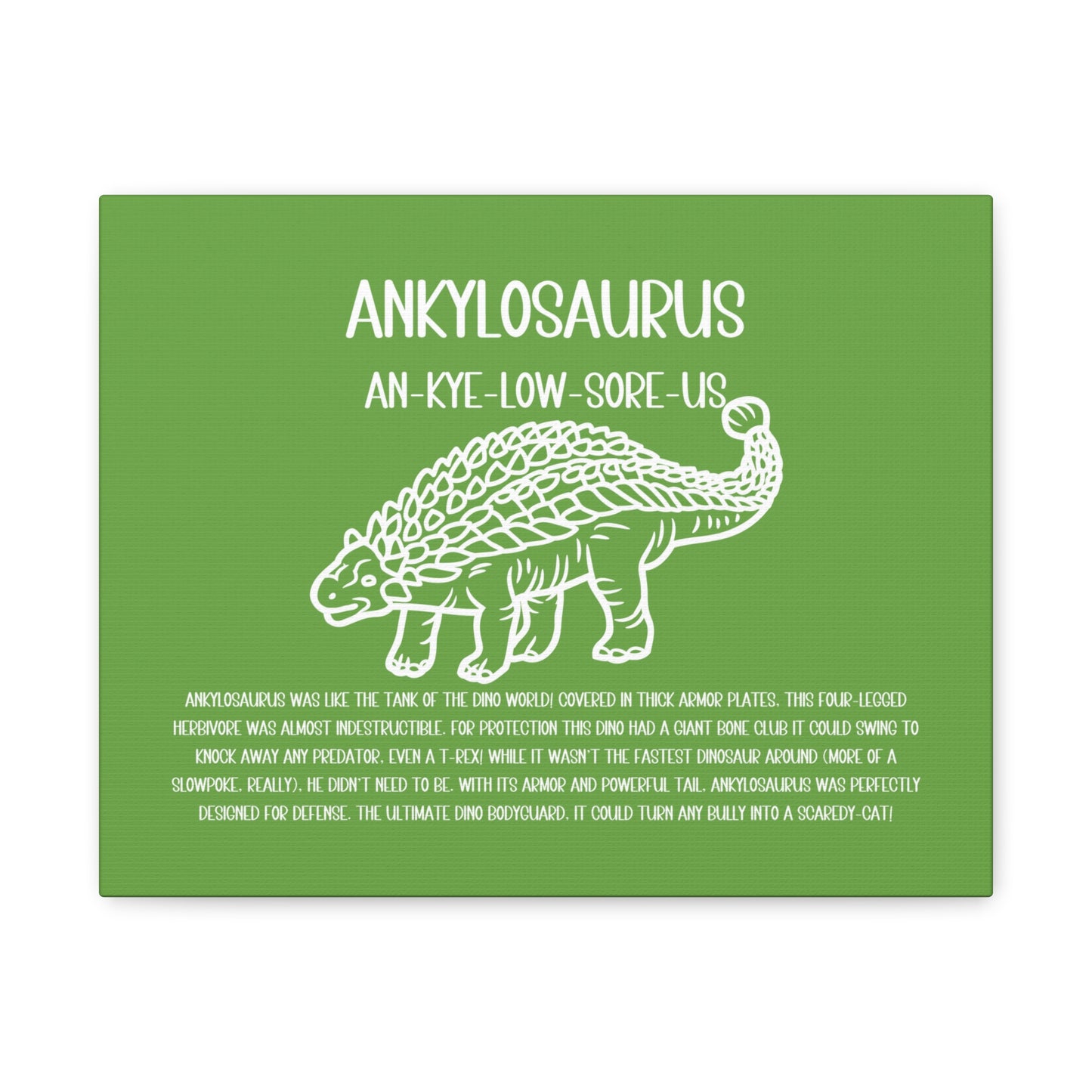 Outlined Ankylosaurus Horizontal Matte Canvas Green, Stretched, 1.25" Amazing Gift for the Dino Lover in your life