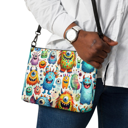 Colorful Monster Convertible Crossbody Bag Very Trendy Beautiful Lots of Convenient Pockets With Zip Closure and Adjustable 27" Strap