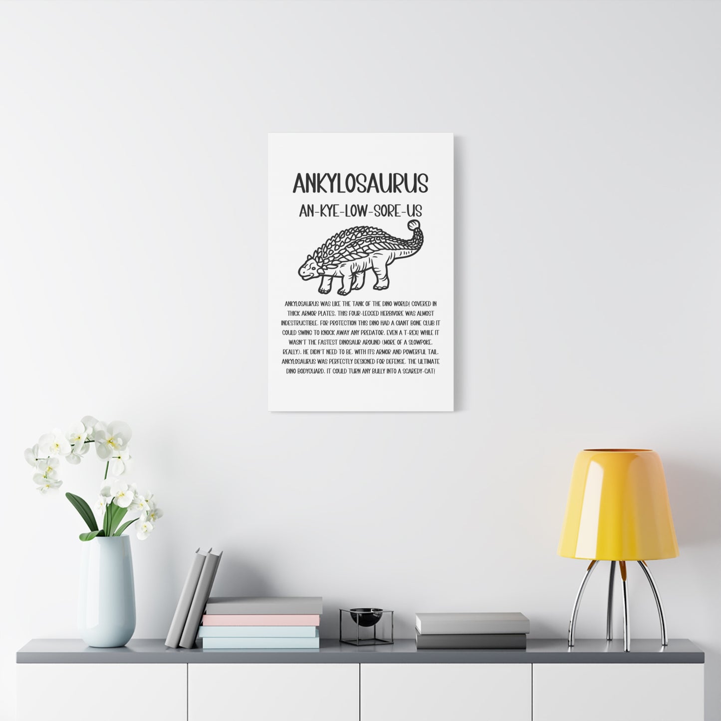 Outlined Ankylosaurus Vertical Matte Canvas White, Stretched, 1.25" Amazing Gift for the Dino Lover in your life