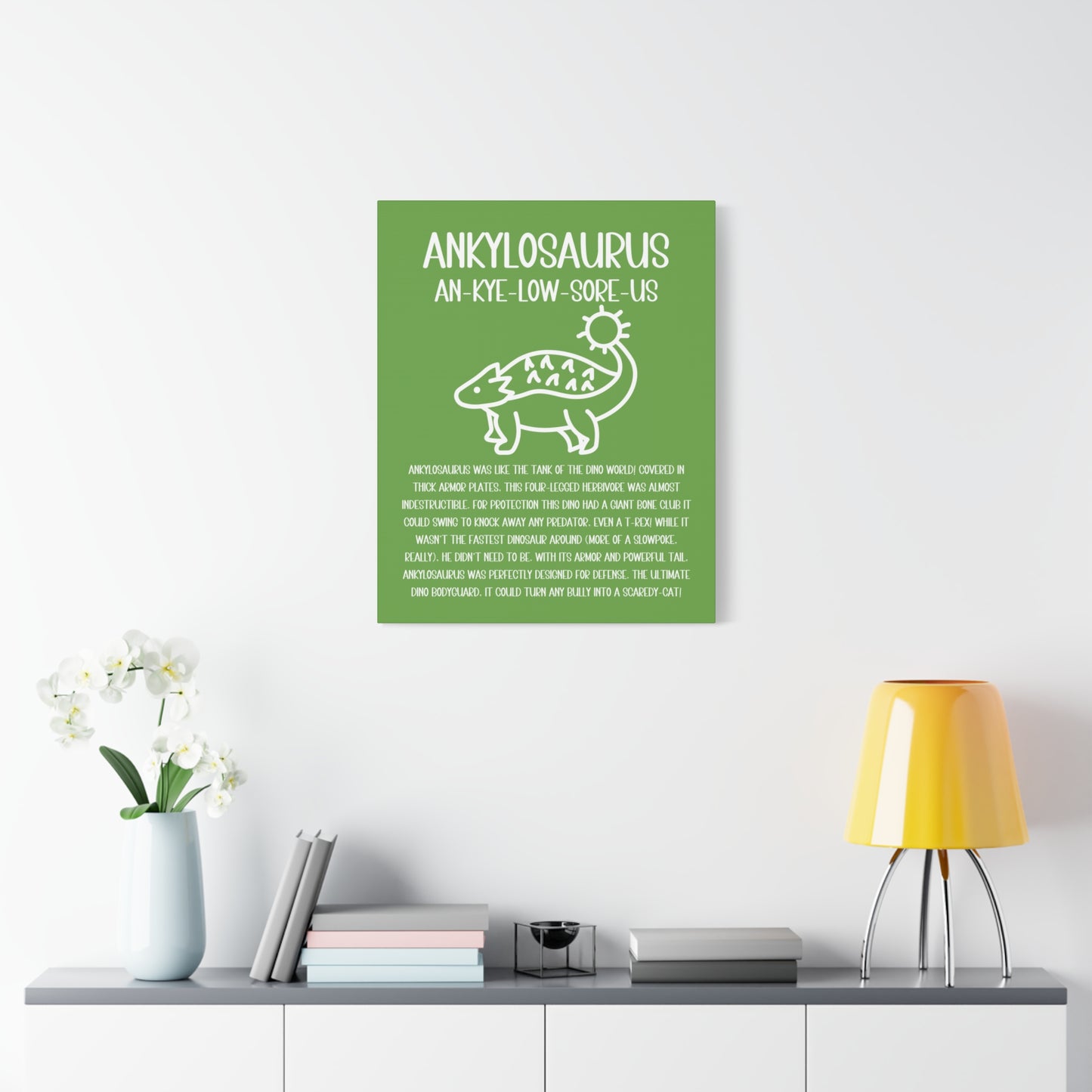 Cute Ankylosaurus Vertical Matte Canvas Green, Stretched, 1.25" Amazing Gift for the Dino Lover in your life