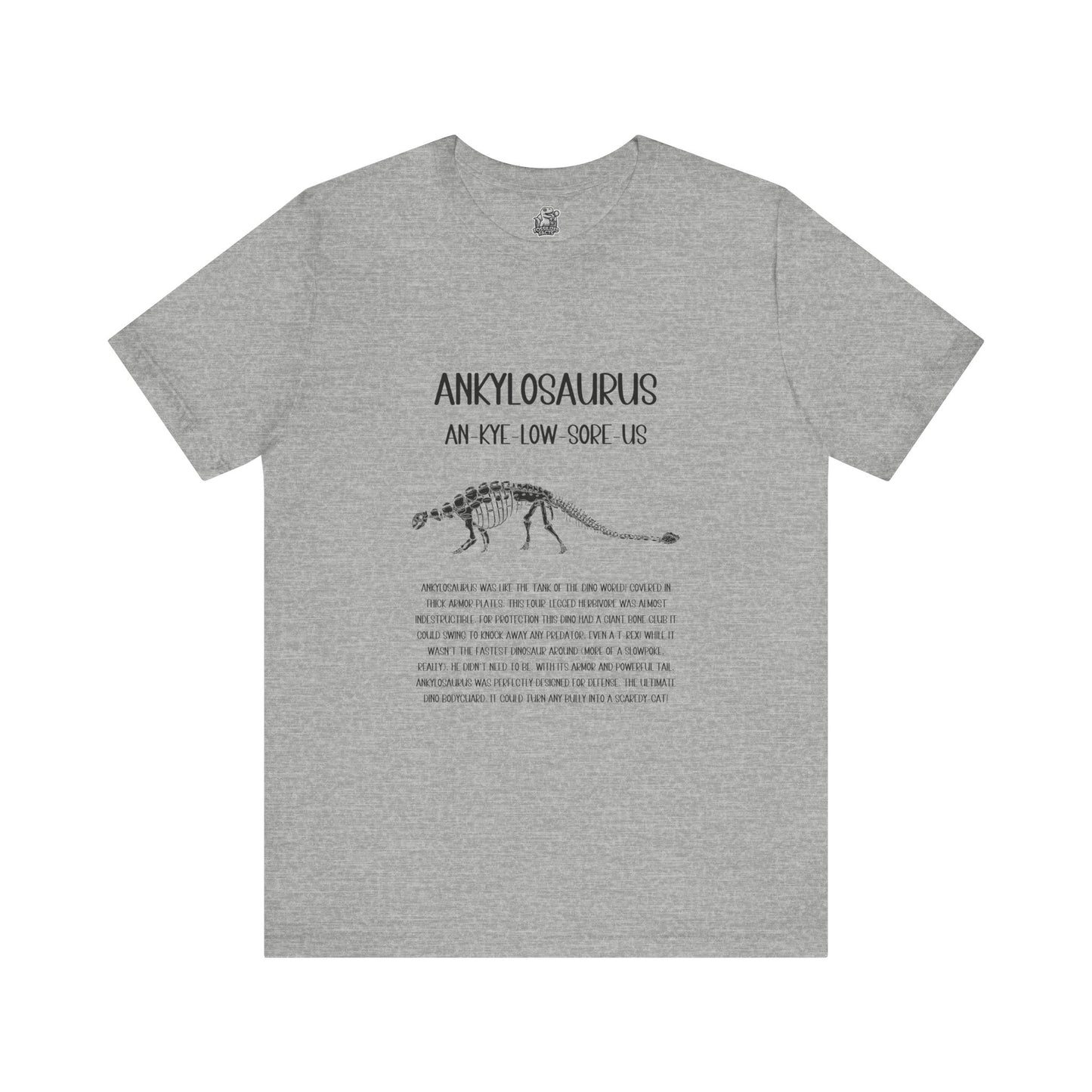 Fossil Ankylosaurus Detailed with Black Graphics - Unisex Jersey Short Sleeve Tee Super Comfy Dino T-Shirt Gift