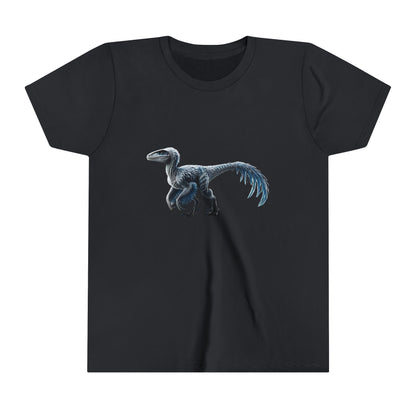 Youth Icy Blue Feathered Velociraptor Tee – Fierce Style in Cool Tones! 🦖❄️🌌 - Unisex Jersey Short Sleeve Tee Super Comfy Dino T-Shirt Gift