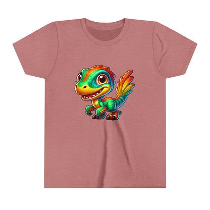 Youth Adorable Green & Orange Velociraptor for Dino-Loving Kids! - Unisex Jersey Short Sleeve Tee Super Comfy Dino T-Shirt Gift