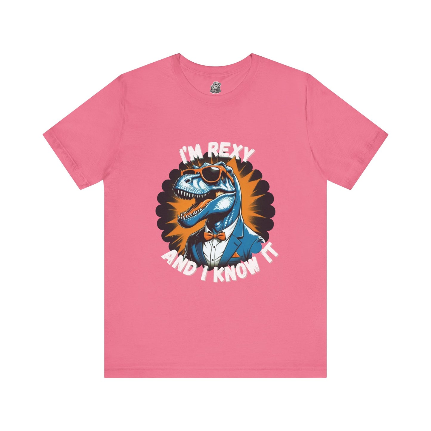 Rockin’ Rex – I’m Rexy and I Know It Unisex T-Shirt with Cool T-Rex in a Suit & Shades