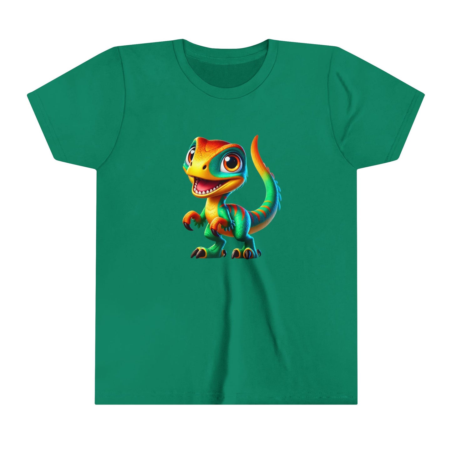 Youth Vibrant Green & Orange Velociraptor – Perfect for Dino Fans! - Unisex Jersey Short Sleeve Tee Super Comfy Dino T-Shirt Gift