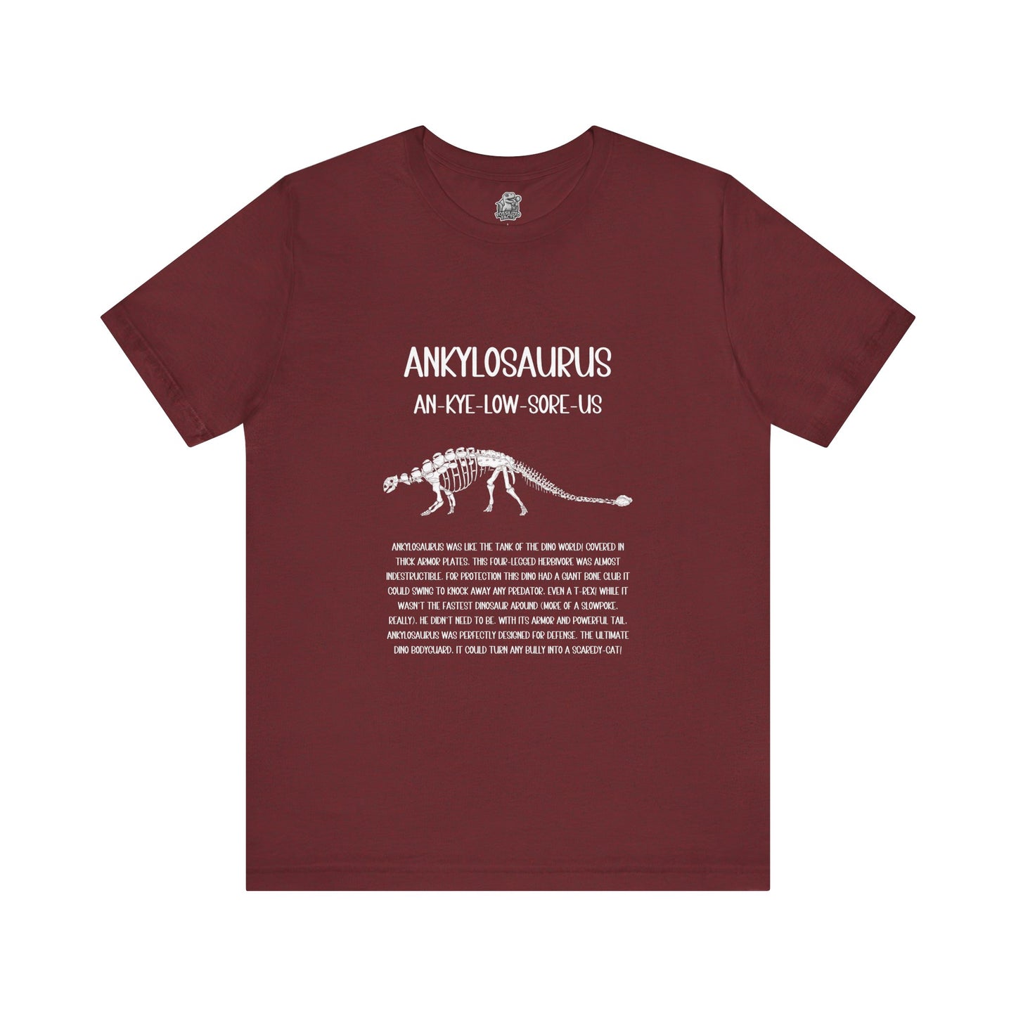 Fossil Ankylosaurus Detailed with White Graphics- Unisex Jersey Short Sleeve Tee Super Comfy Dino T-Shirt Gift