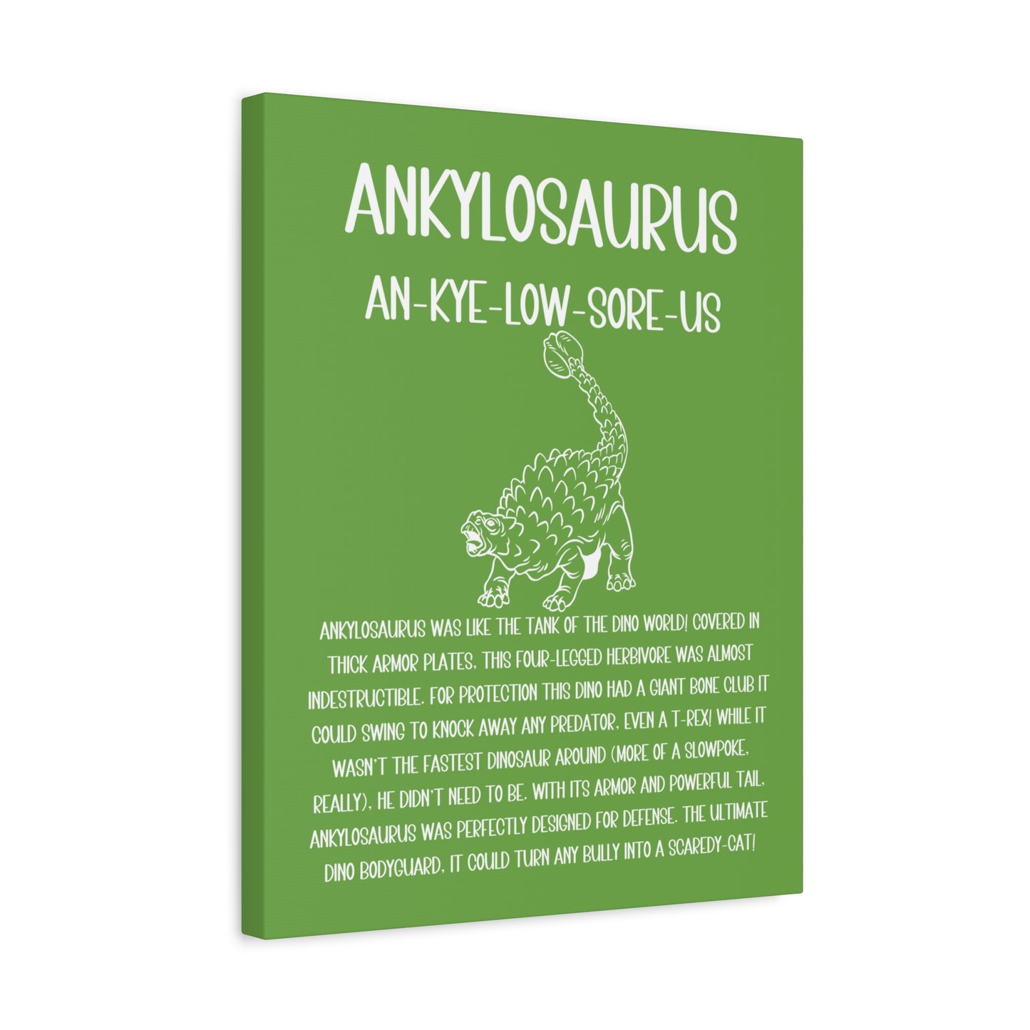 Defensive Ankylosaurus Vertical Matte Canvas Green, Stretched, 1.25" Amazing Gift for the Dino Lover in your life