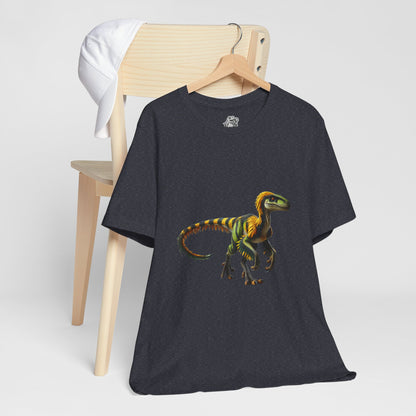 Vibrant Jungle Velociraptor Tee – Bold Green & Yellow Dino Style! 🦖🌿🔥 - Unisex Jersey Short Sleeve Tee Super Comfy Dino T-Shirt Gift