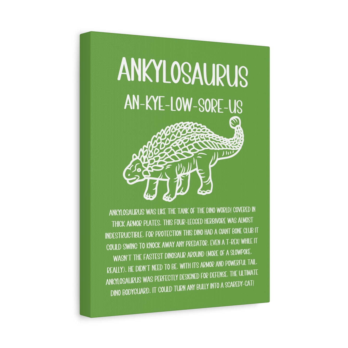 Outlined Ankylosaurus Vertical Matte Canvas Green, Stretched, 1.25" Amazing Gift for the Dino Lover in your life