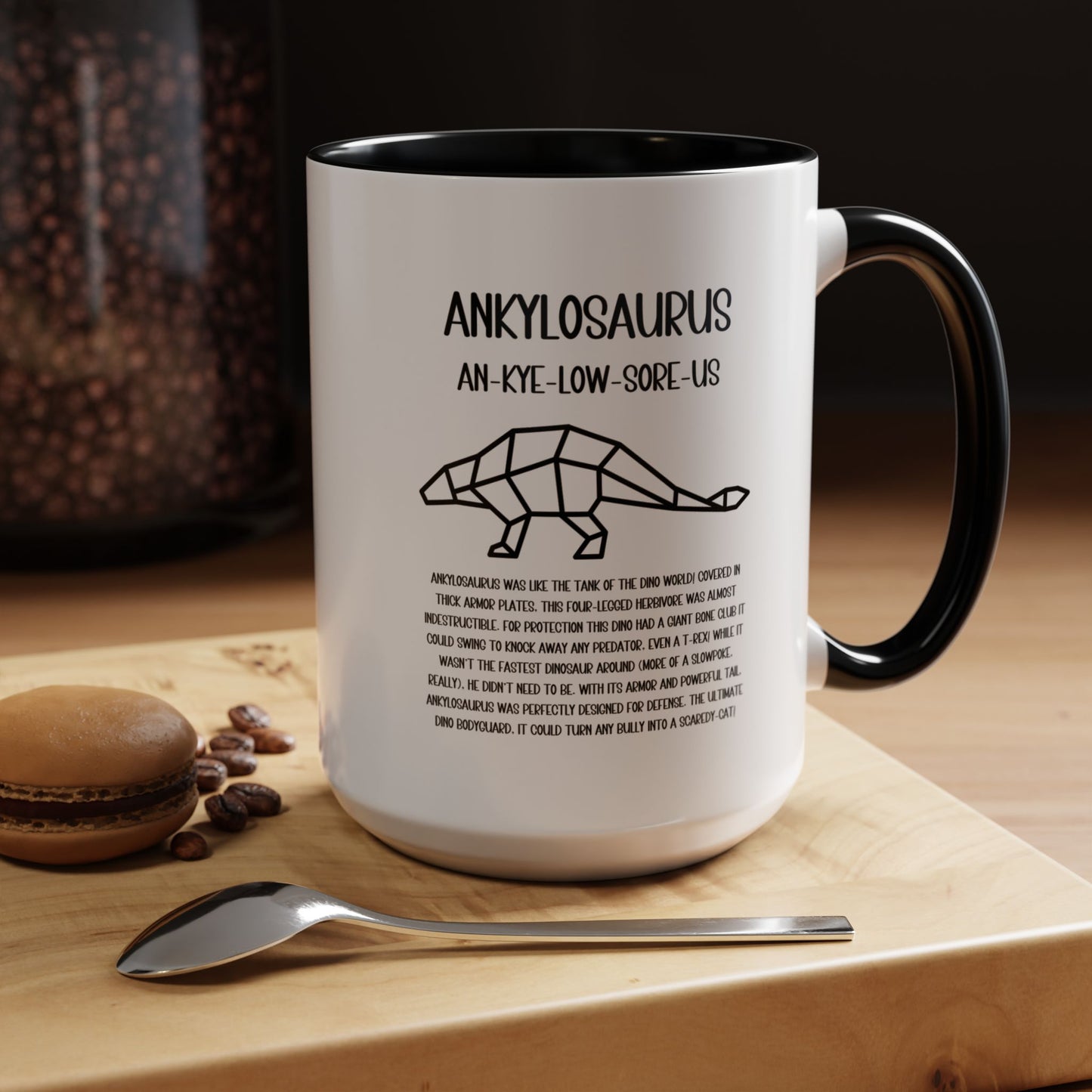 Polygon Ankylosaurus Mug with Detailed Black Graphic Amazing Gift for the Dino Lovers in your life