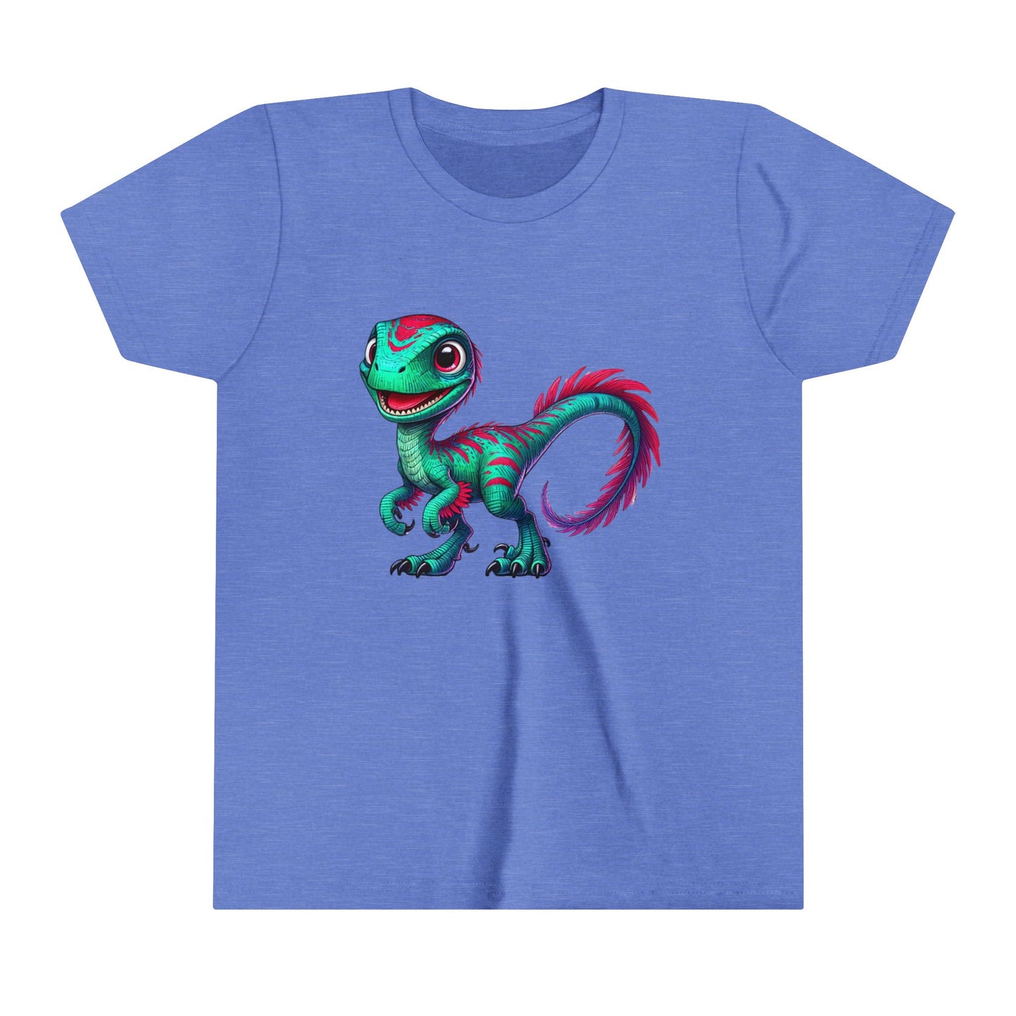 Youth Bright & Bold Velociraptor Tee – Stand Out with Dino Style! 🦖💜💚 - Unisex Jersey Short Sleeve Tee Super Comfy Dino T-Shirt Gift