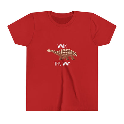 Youth Ankylosaurus Walk This Way White Graphic - Unisex Jersey Short Sleeve Tee Super Comfy Dino T-Shirt Gift