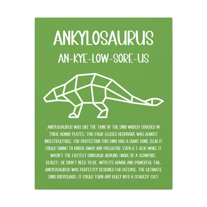 Polygon Outlined Ankylosaurus Vertical Matte Canvas Green, Stretched, 1.25" Amazing Gift for the Dino Lover in your life