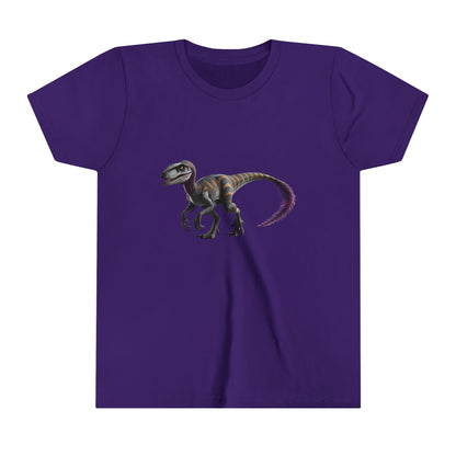 Youth Bold Blue Striped Velociraptor Tee – For Dino Lovers Ready to Roar into Adventure! 🦖🌊 - Unisex Jersey Short Sleeve Tee Super Comfy Dino T-Shirt Gift