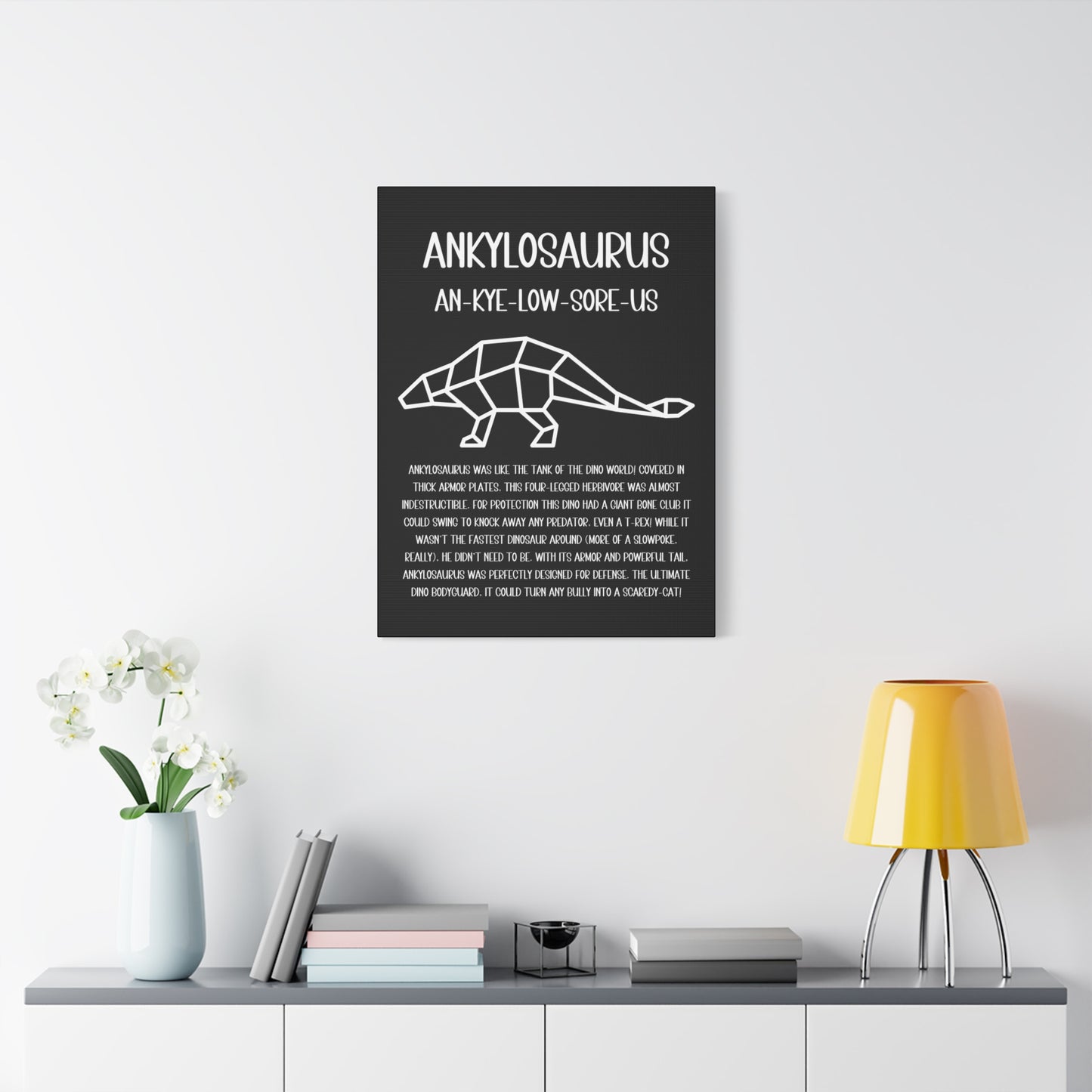 Polygon Outlined Ankylosaurus Vertical Matte Canvas Black, Stretched, 1.25" Amazing Gift for the Dino Lover in your life