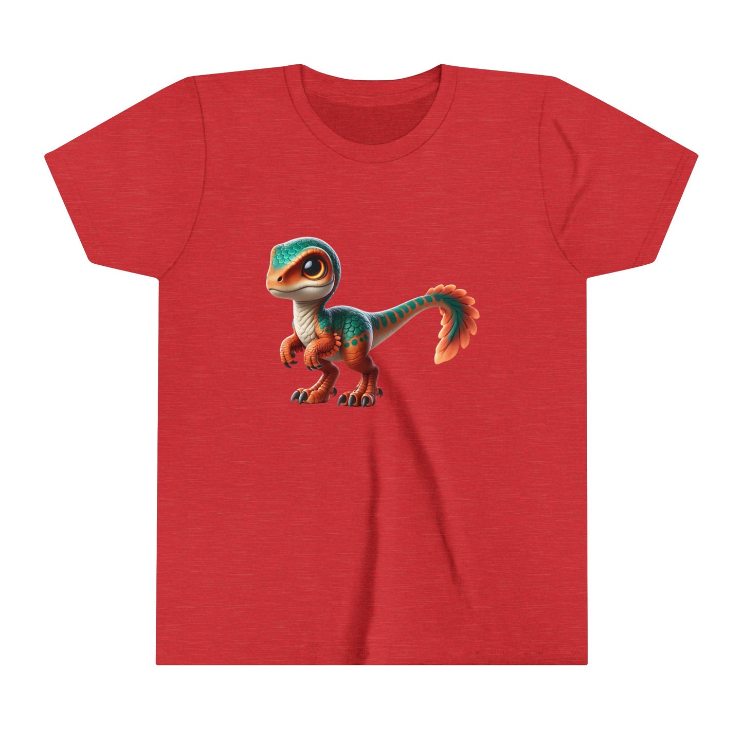 Youth Adorable Scaled Velociraptor Tee – Vibrant Dino Charm in Teal & Orange! 🦖🍃🔥 - Unisex Jersey Short Sleeve Tee Super Comfy Dino T-Shirt Gift