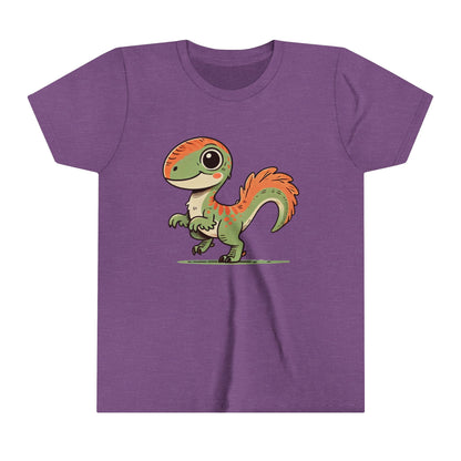 Youth Charming Green & Orange Velociraptor Tee – Dino Delight for All Ages! 🦖🍃🧡 - Unisex Jersey Short Sleeve Tee Super Comfy Dino T-Shirt Gift