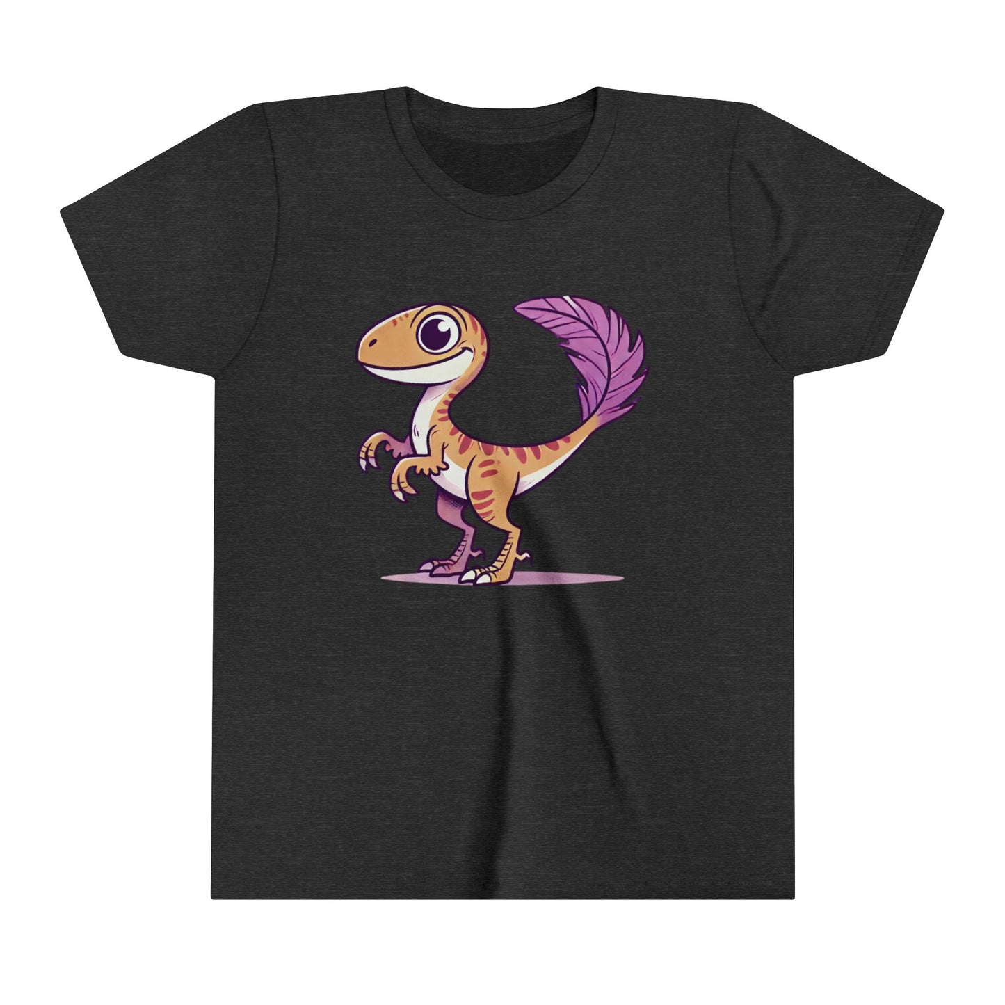 Youth Friendly Feathered Velociraptor Tee – Cute Dino Style with a Splash of Color! 🦖💜🍃 - Unisex Jersey Short Sleeve Tee Super Comfy Dino T-Shirt Gift