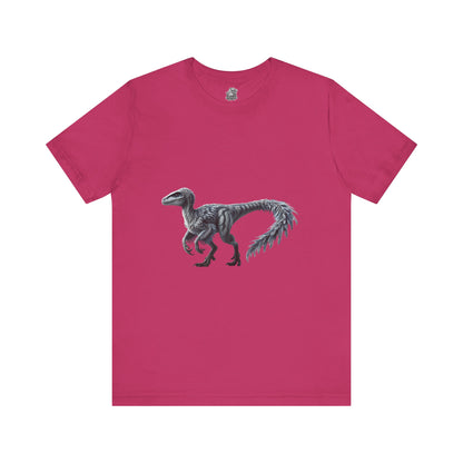 Elegant Feathered Velociraptor Tee – Sleek Style in Striking Silver & Gray 🦖🌌❄️ - Unisex Jersey Short Sleeve Tee Super Comfy Dino T-Shirt Gift