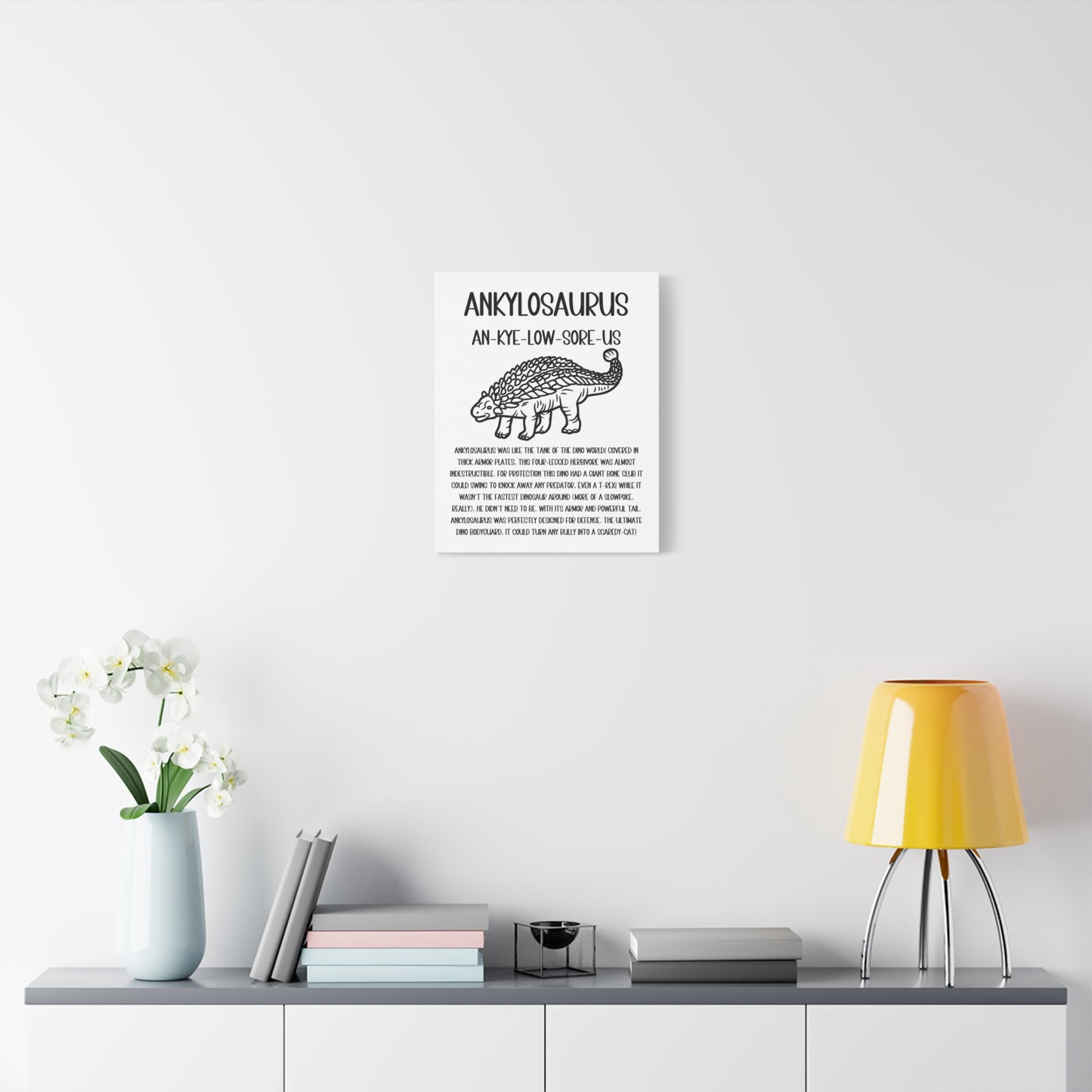 Outlined Ankylosaurus Vertical Matte Canvas White, Stretched, 1.25" Amazing Gift for the Dino Lover in your life