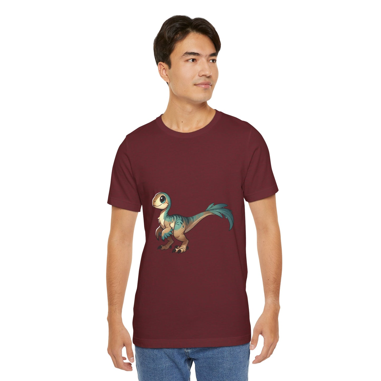 Sweet Baby Velociraptor Tee – Gentle Dino Charm in Soft Teal & Tan! 🦖💚✨ - Unisex Jersey Short Sleeve Tee Super Comfy Dino T-Shirt Gift