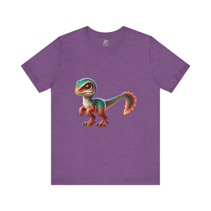 Adorable Scaled Velociraptor Tee – Vibrant Dino Charm in Teal & Orange! 🦖🍃🔥 - Unisex Jersey Short Sleeve Tee Super Comfy Dino T-Shirt Gift