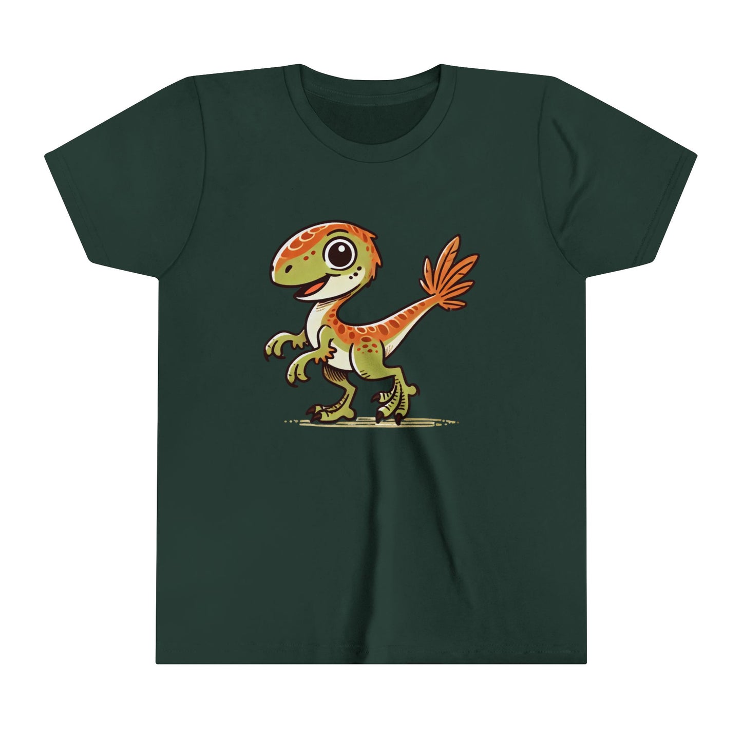 Youth  Playful Green Velociraptor Tee – Cute Dino Style with a Splash of Fun! 🦖🍂🌿 - Unisex Jersey Short Sleeve Tee Super Comfy Dino T-Shirt Gift