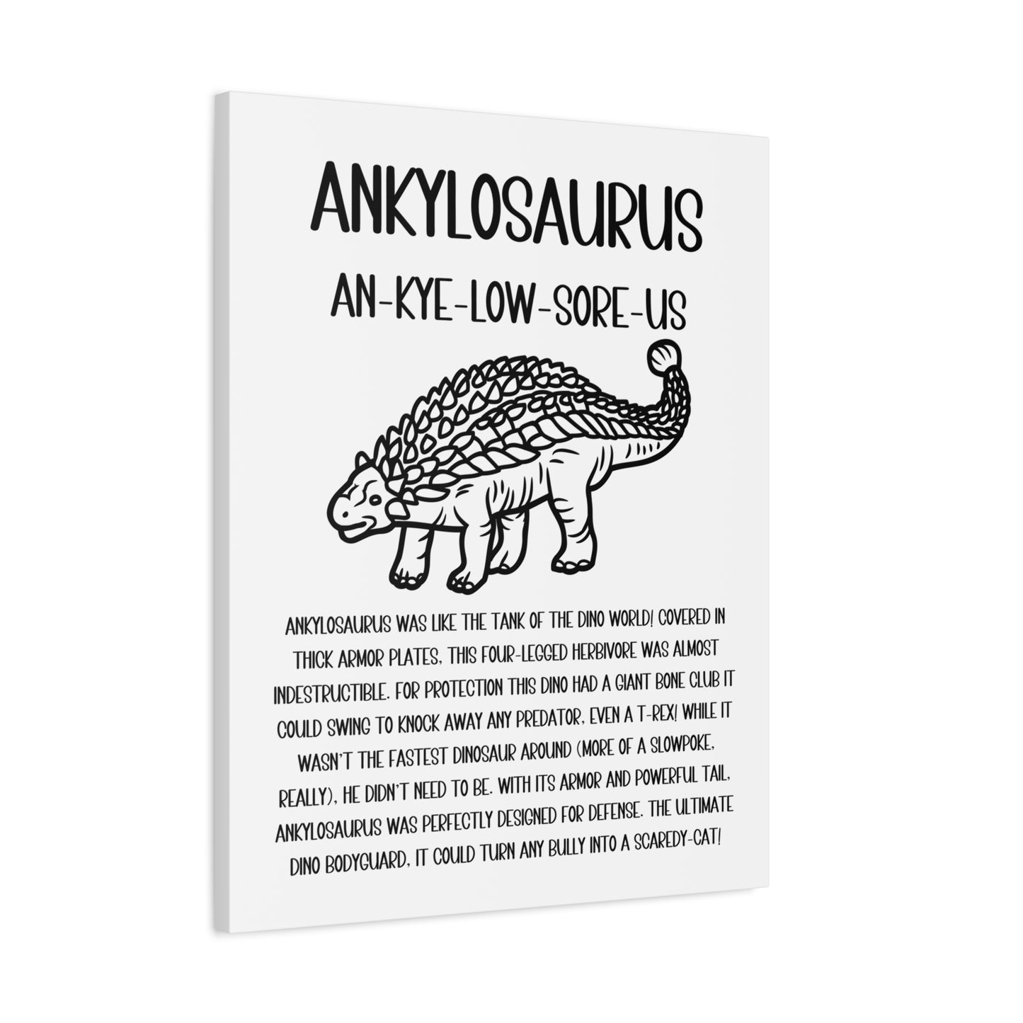 Outlined Ankylosaurus Vertical Matte Canvas White, Stretched, 1.25" Amazing Gift for the Dino Lover in your life