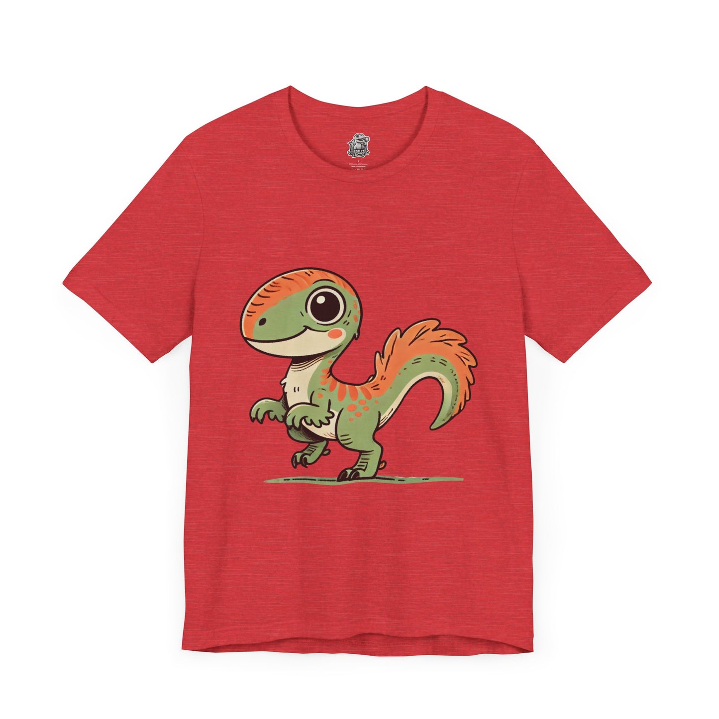 Charming Green & Orange Velociraptor Tee – Dino Delight for All Ages! 🦖🍃🧡 - Unisex Jersey Short Sleeve Tee Super Comfy Dino T-Shirt Gift