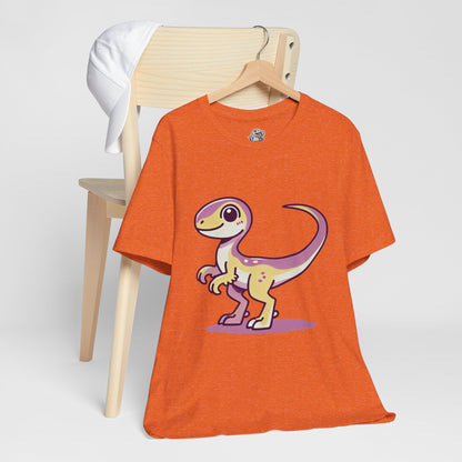 Lavender & Yellow Cartoon Velociraptor - Unisex Jersey Short Sleeve Tee Super Comfy Dino T-Shirt Gift