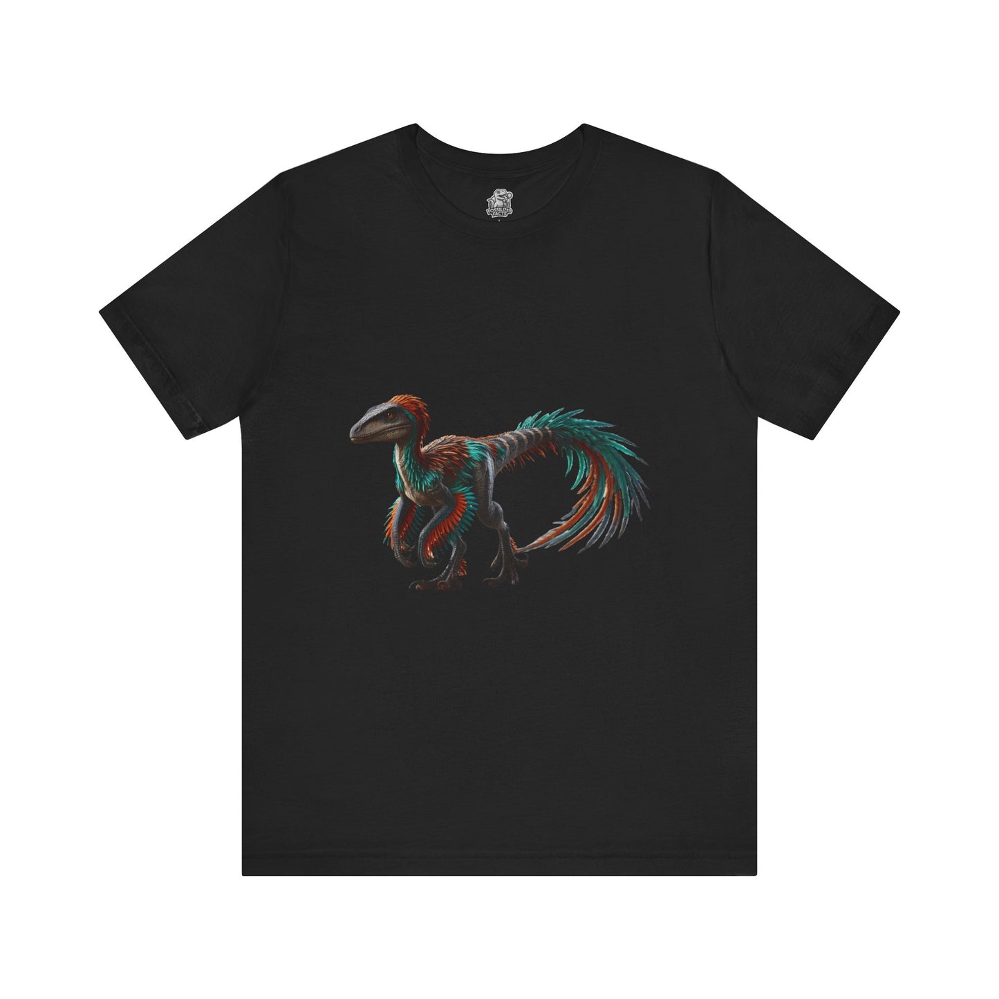 Stunning Feathered Velociraptor Tee – Bold Jungle Colors & Fierce Dino Style! 🦖🍂🌌 - Unisex Jersey Short Sleeve Tee Super Comfy Dino T-Shirt Gift