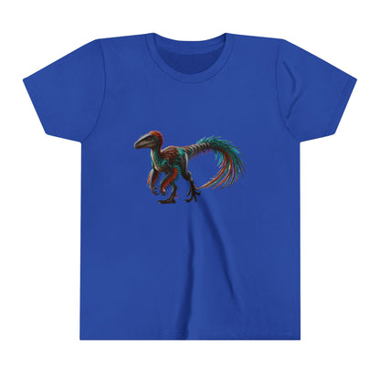 Youth Bright & Bold Velociraptor Tee – Adorable Dino Fun in Orange & Green! 🦖🍊🌿 - Unisex Jersey Short Sleeve Tee Super Comfy Dino T-Shirt Gift