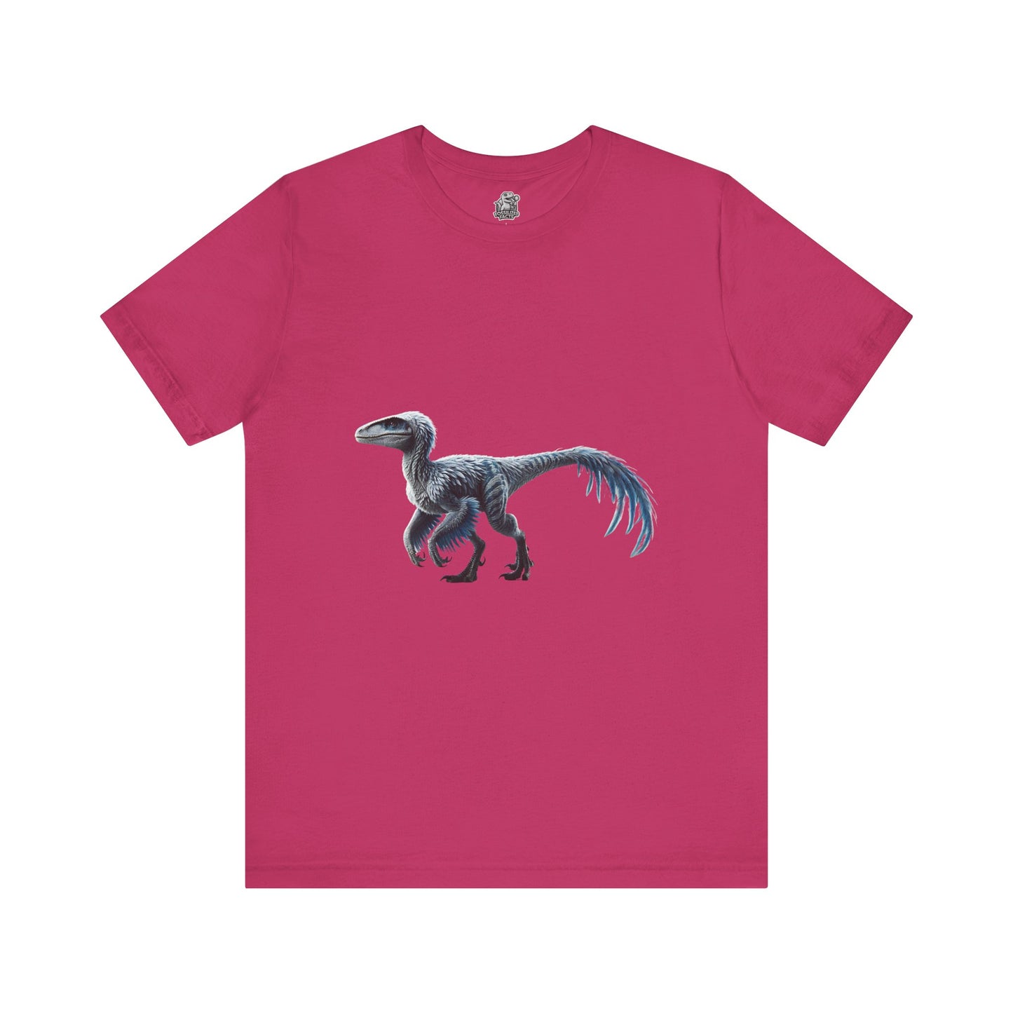 Icy Blue Feathered Velociraptor Tee – Fierce Style in Cool Tones! 🦖❄️🌌 - Unisex Jersey Short Sleeve Tee Super Comfy Dino T-Shirt Gift