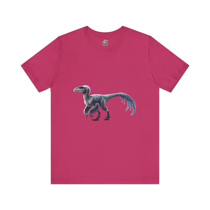 Icy Blue Feathered Velociraptor Tee – Fierce Style in Cool Tones! 🦖❄️🌌 - Unisex Jersey Short Sleeve Tee Super Comfy Dino T-Shirt Gift