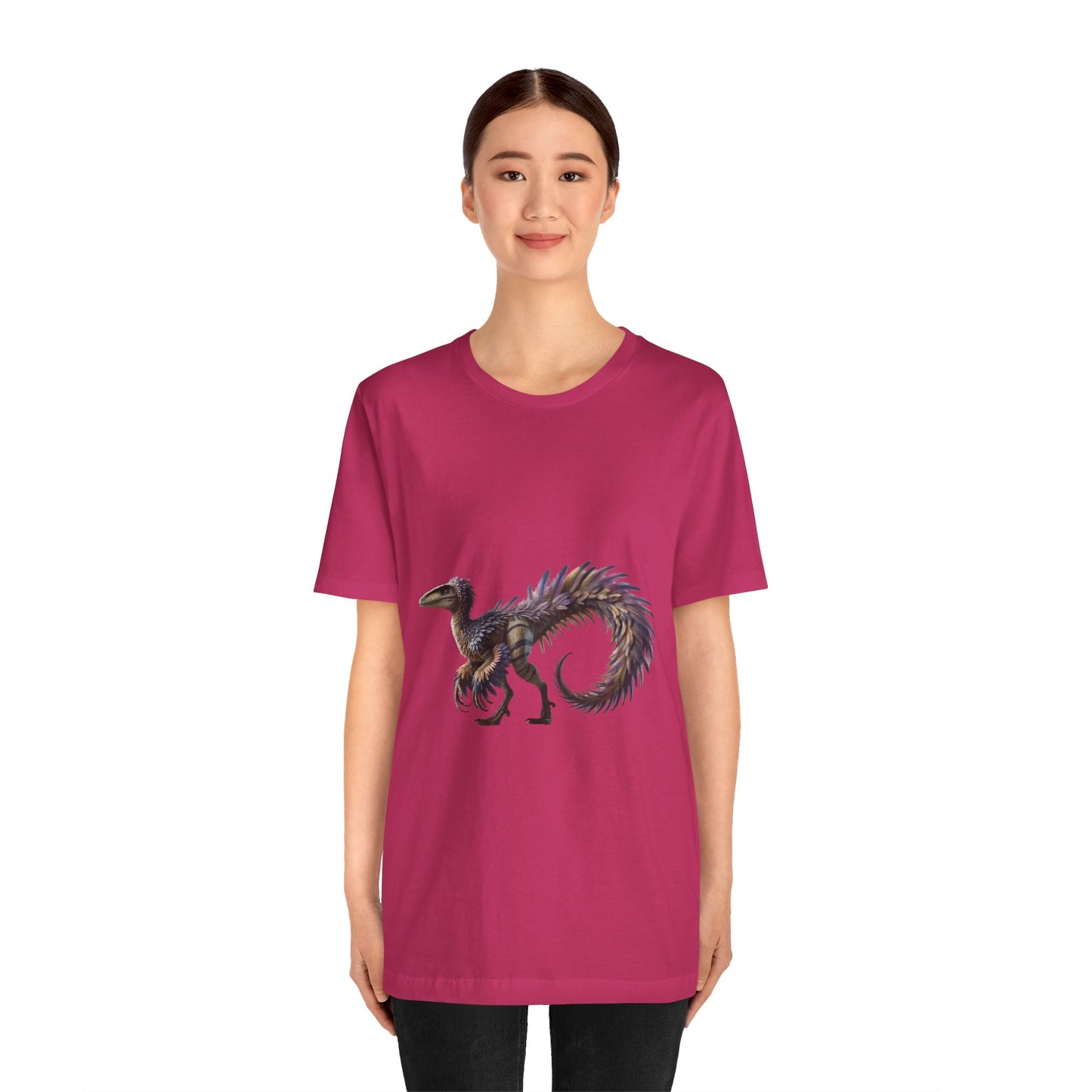 Majestic Feathered Velociraptor Tee – Fierce, Fabulous, and Full of Flair! 🦖💜✨ - Unisex Jersey Short Sleeve Tee Super Comfy Dino T-Shirt Gift