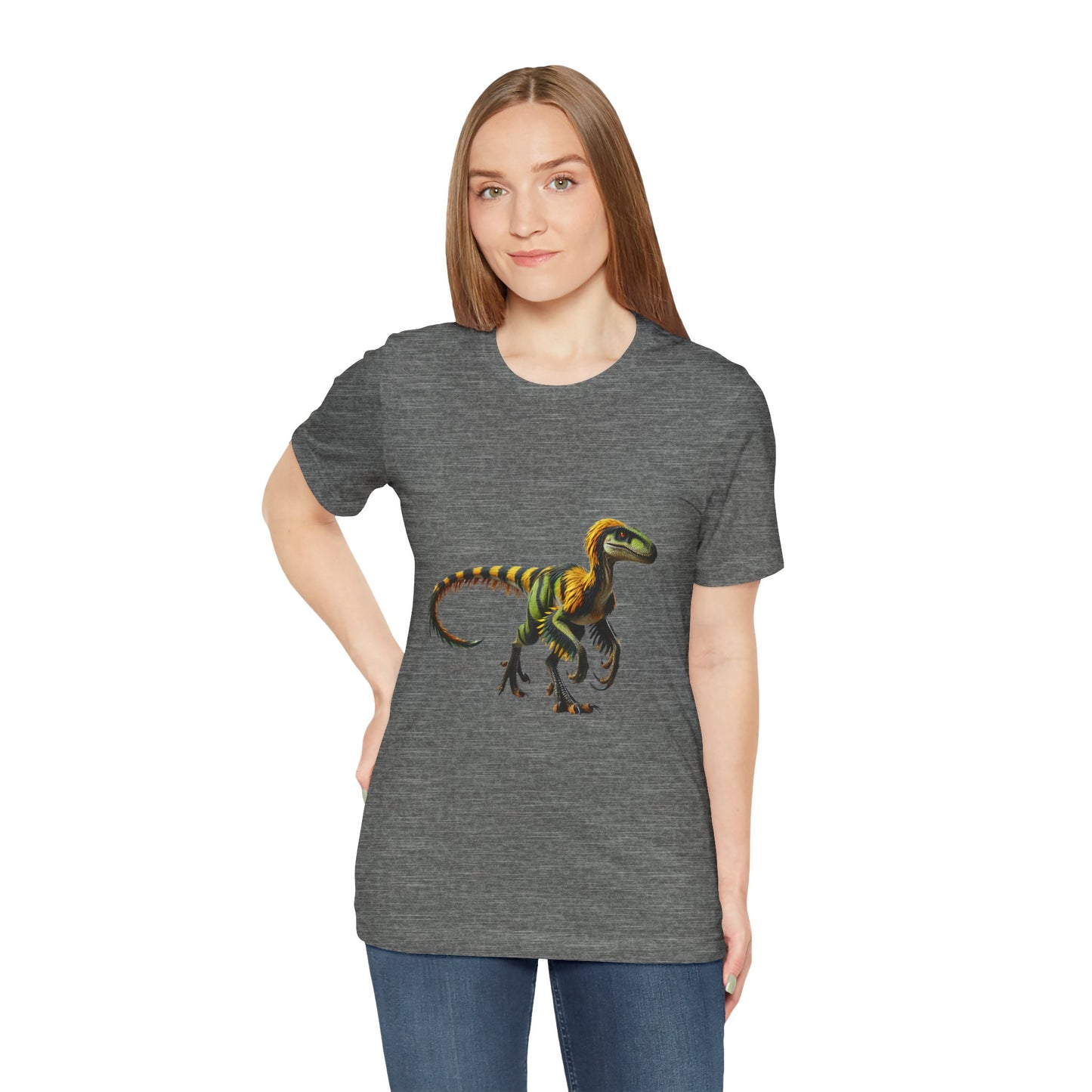 Vibrant Jungle Velociraptor Tee – Bold Green & Yellow Dino Style! 🦖🌿🔥 - Unisex Jersey Short Sleeve Tee Super Comfy Dino T-Shirt Gift